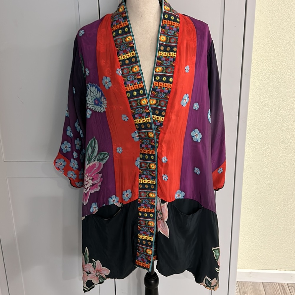 Johnny Was Dacey Printed Reversible Silk Kimono Size L Women’s Preowned